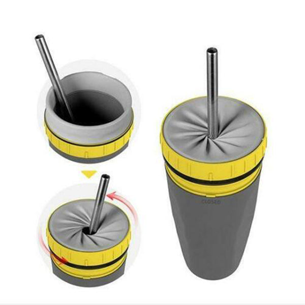 TwistLock No-Lid Travel Tumbler – Spill-Proof, Hot & Cold Drink Cup with Straw Seal