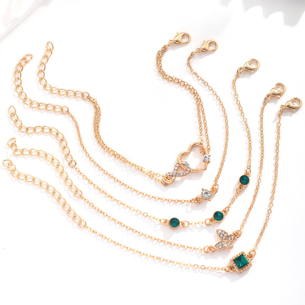 5pc Green Crystal Bracelet Set That Manifest Good Vibes Only