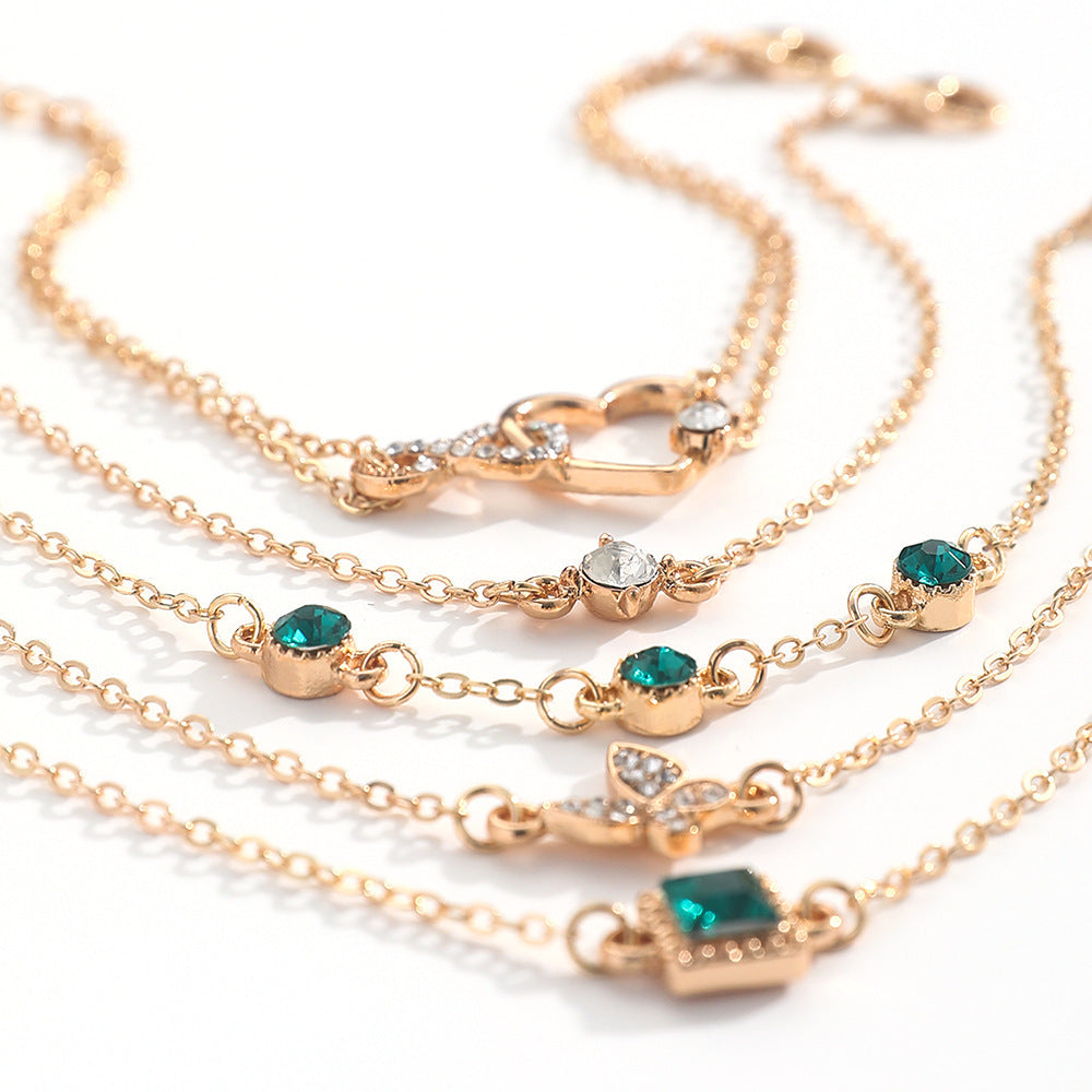 5pc Green Crystal Bracelet Set That Manifest Good Vibes Only