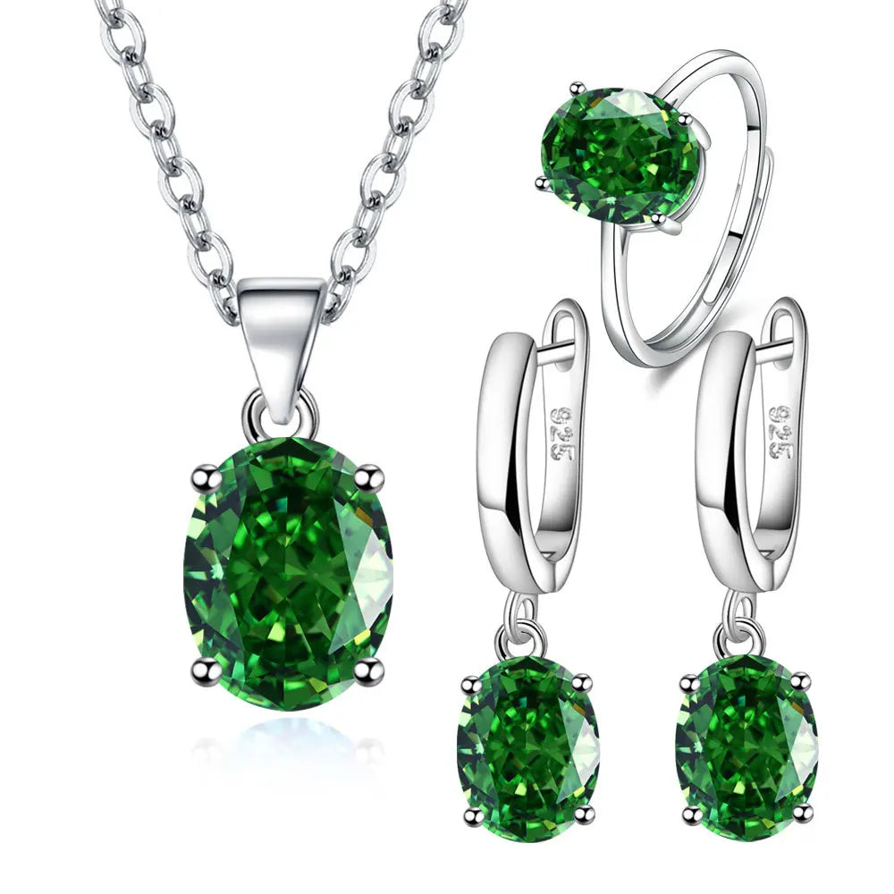 925 Sterling Silver Heart Jewelry Set for Women – Elegant Zircon Necklace, Earrings & Ring