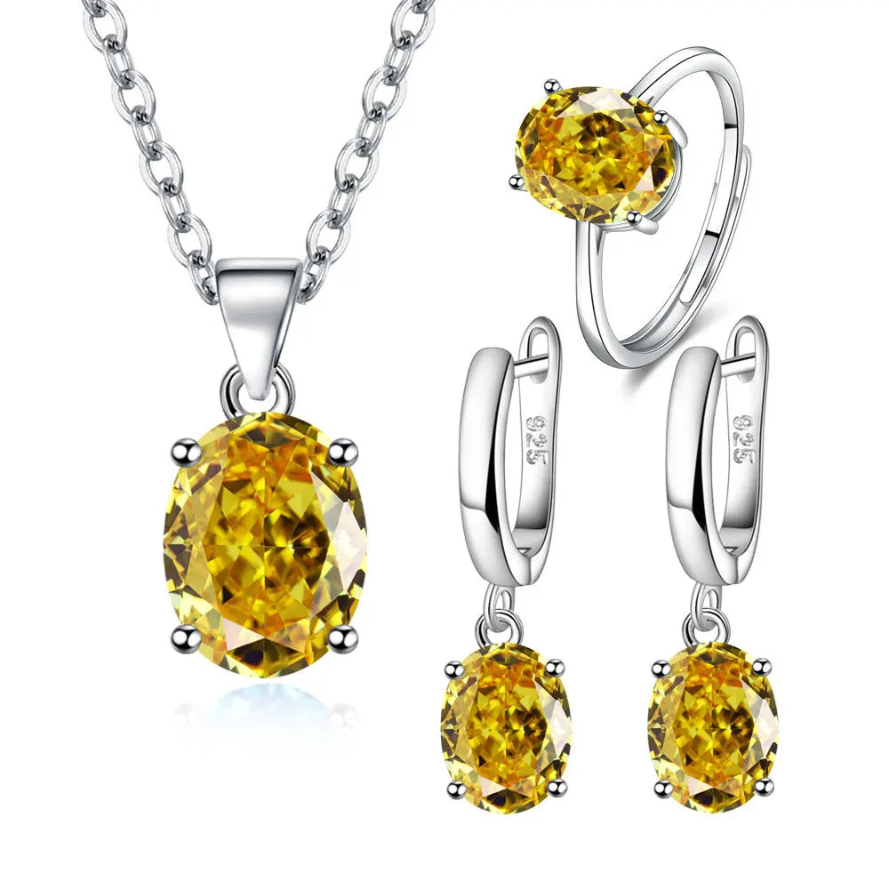 925 Sterling Silver Heart Jewelry Set for Women – Elegant Zircon Necklace, Earrings & Ring