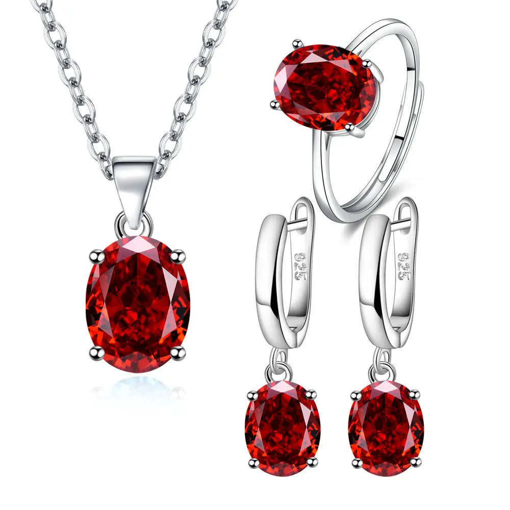 925 Sterling Silver Heart Jewelry Set for Women – Elegant Zircon Necklace, Earrings & Ring