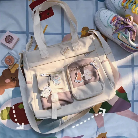 Waterproof Canvas Patchwork Shoulder Bag – Cute, Casual & Built for Daily Chaos