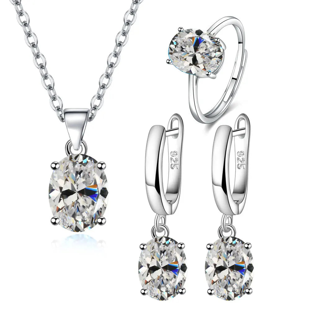925 Sterling Silver Heart Jewelry Set for Women – Elegant Zircon Necklace, Earrings & Ring