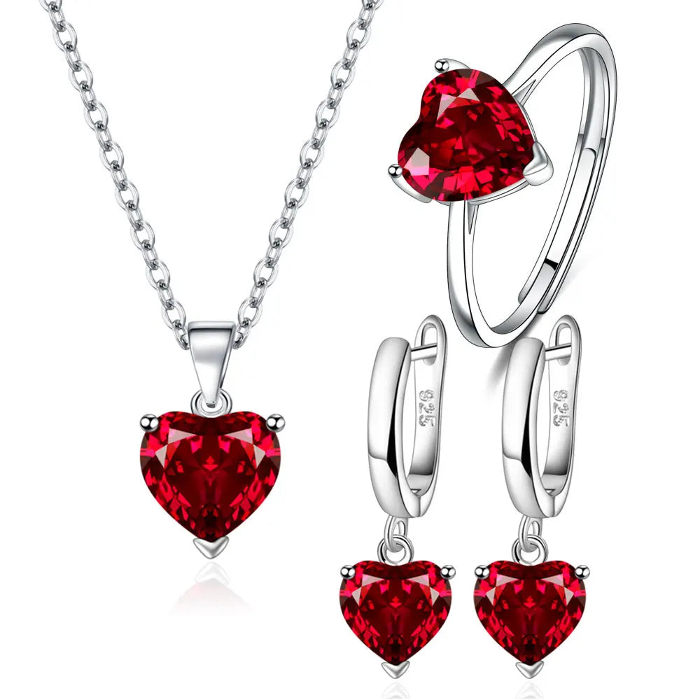 925 Sterling Silver Heart Jewelry Set for Women – Elegant Zircon Necklace, Earrings & Ring
