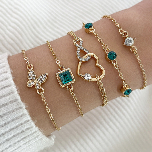 5pc Green Crystal Bracelet Set That Manifest Good Vibes Only