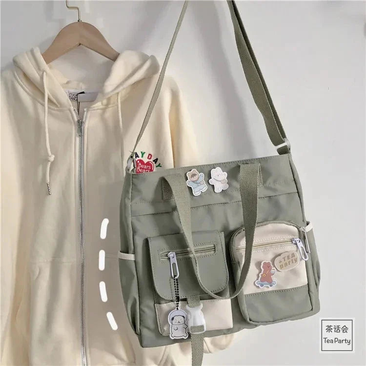 Waterproof Canvas Patchwork Shoulder Bag – Cute, Casual & Built for Daily Chaos