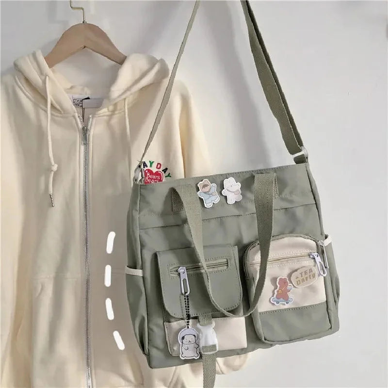 Waterproof Canvas Patchwork Shoulder Bag – Cute, Casual & Built for Daily Chaos