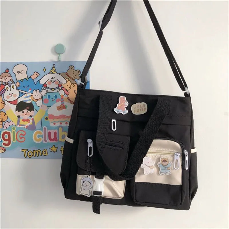 Waterproof Canvas Patchwork Shoulder Bag – Cute, Casual & Built for Daily Chaos