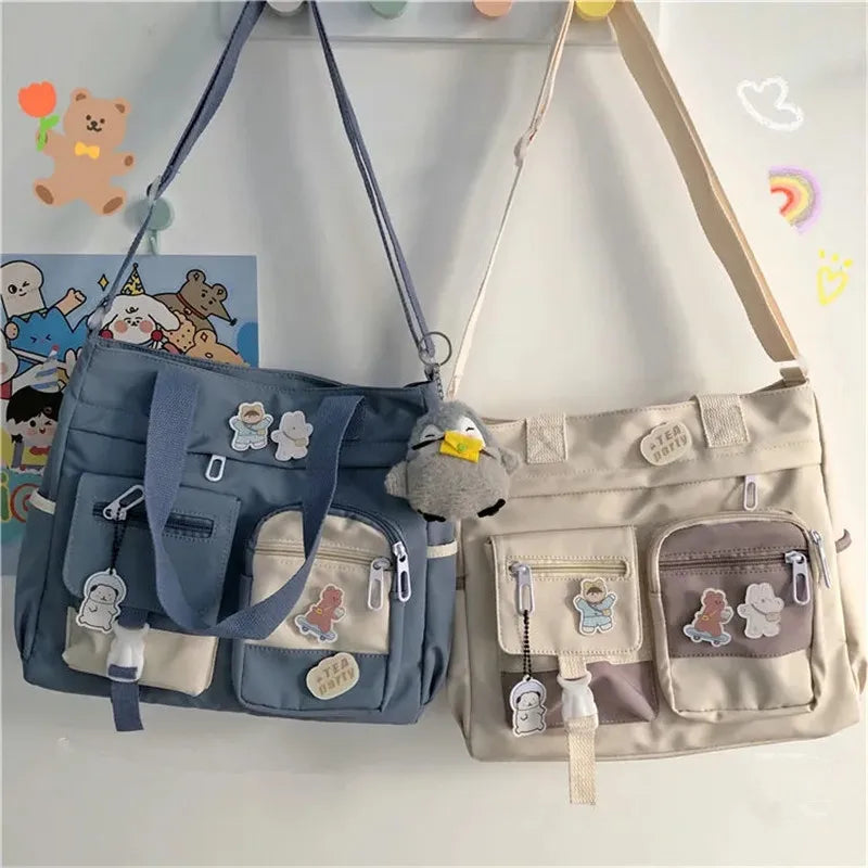 Waterproof Canvas Patchwork Shoulder Bag – Cute, Casual & Built for Daily Chaos