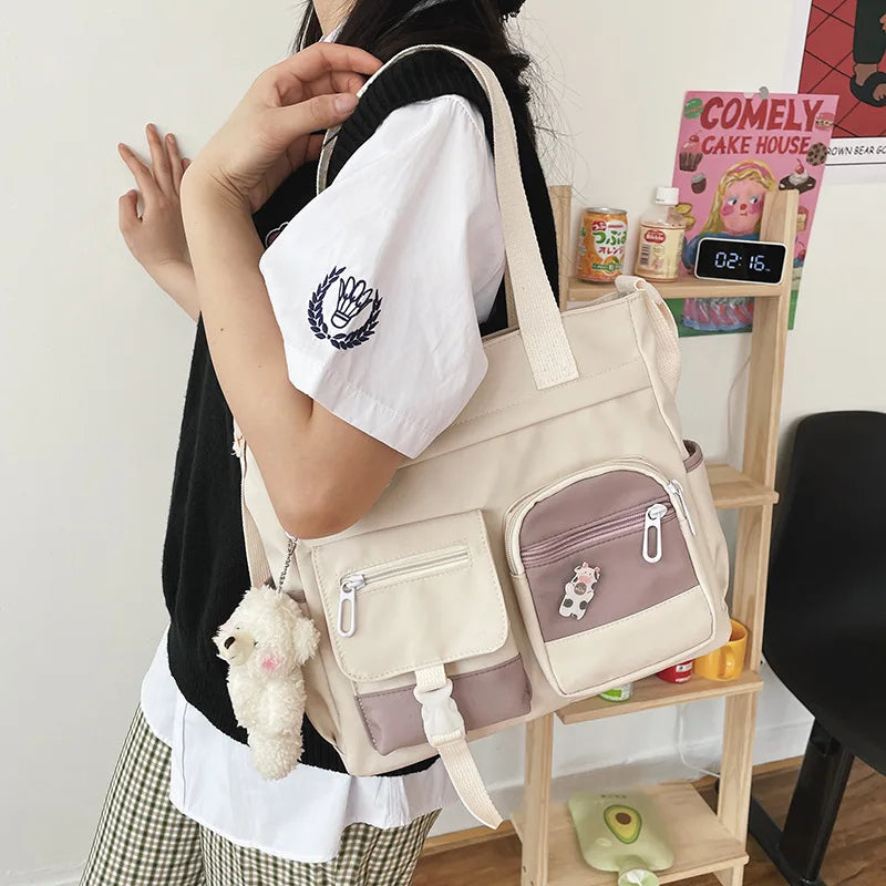 Waterproof Canvas Patchwork Shoulder Bag – Cute, Casual & Built for Daily Chaos