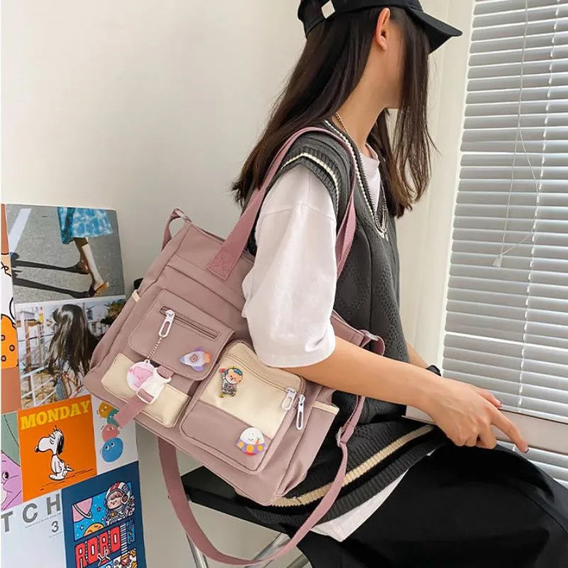 Waterproof Canvas Patchwork Shoulder Bag – Cute, Casual & Built for Daily Chaos