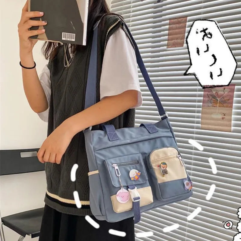 Waterproof Canvas Patchwork Shoulder Bag – Cute, Casual & Built for Daily Chaos