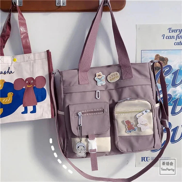 Waterproof Canvas Patchwork Shoulder Bag – Cute, Casual & Built for Daily Chaos