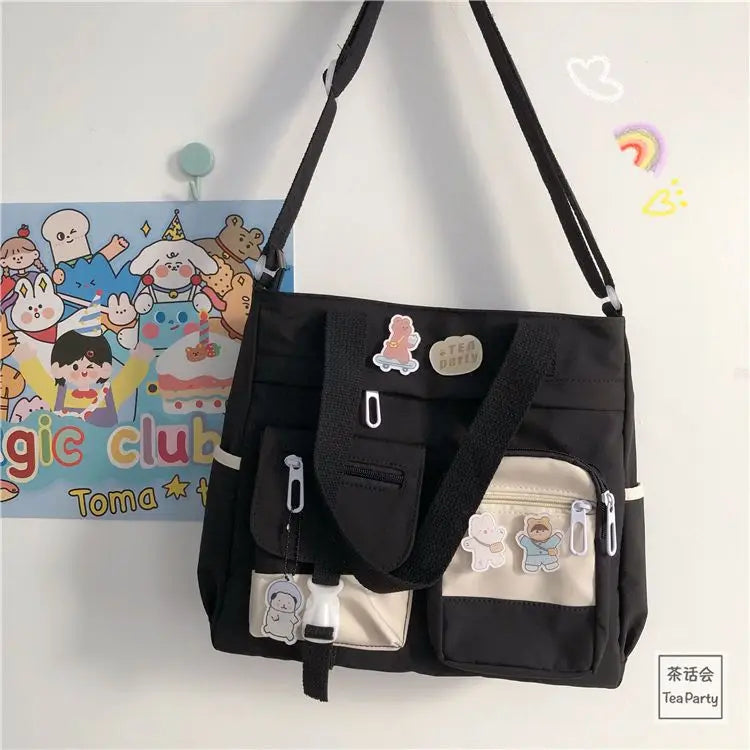 Waterproof Canvas Patchwork Shoulder Bag – Cute, Casual & Built for Daily Chaos