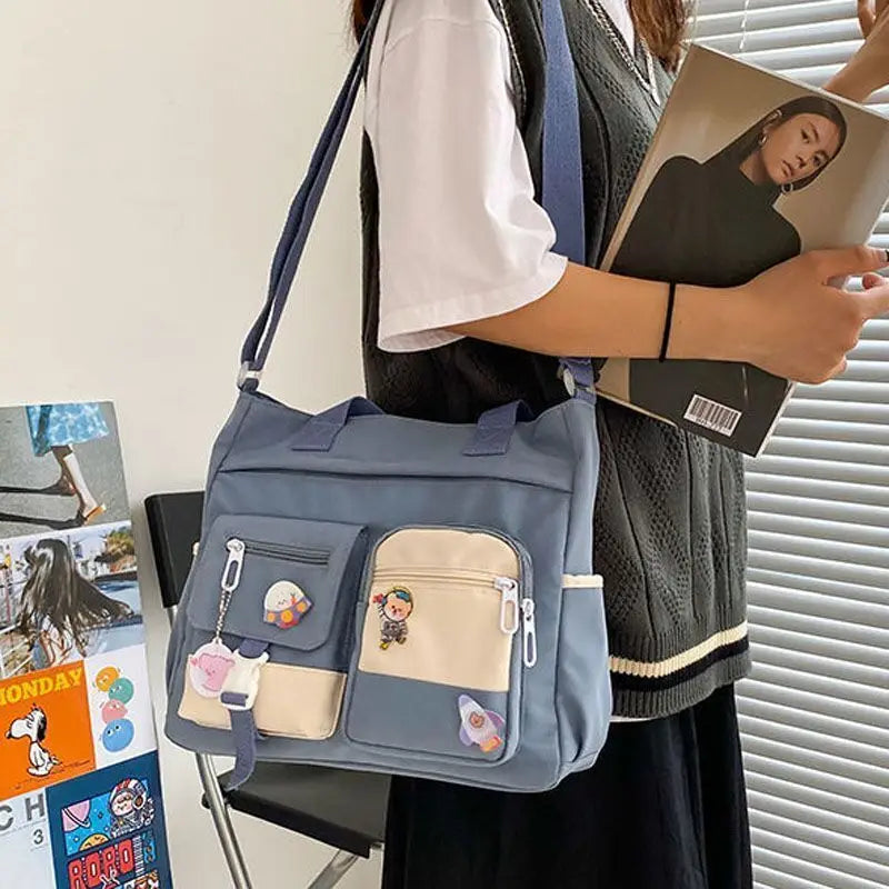 Waterproof Canvas Patchwork Shoulder Bag – Cute, Casual & Built for Daily Chaos